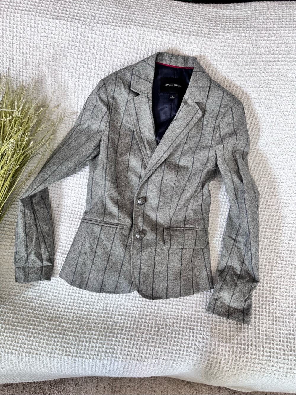 Banana Republic Gray Pinstripe Tailored Blazer 0
